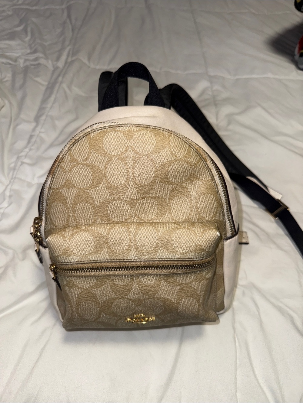 Coach Signature Mini Backpack in Khaki and Chalk